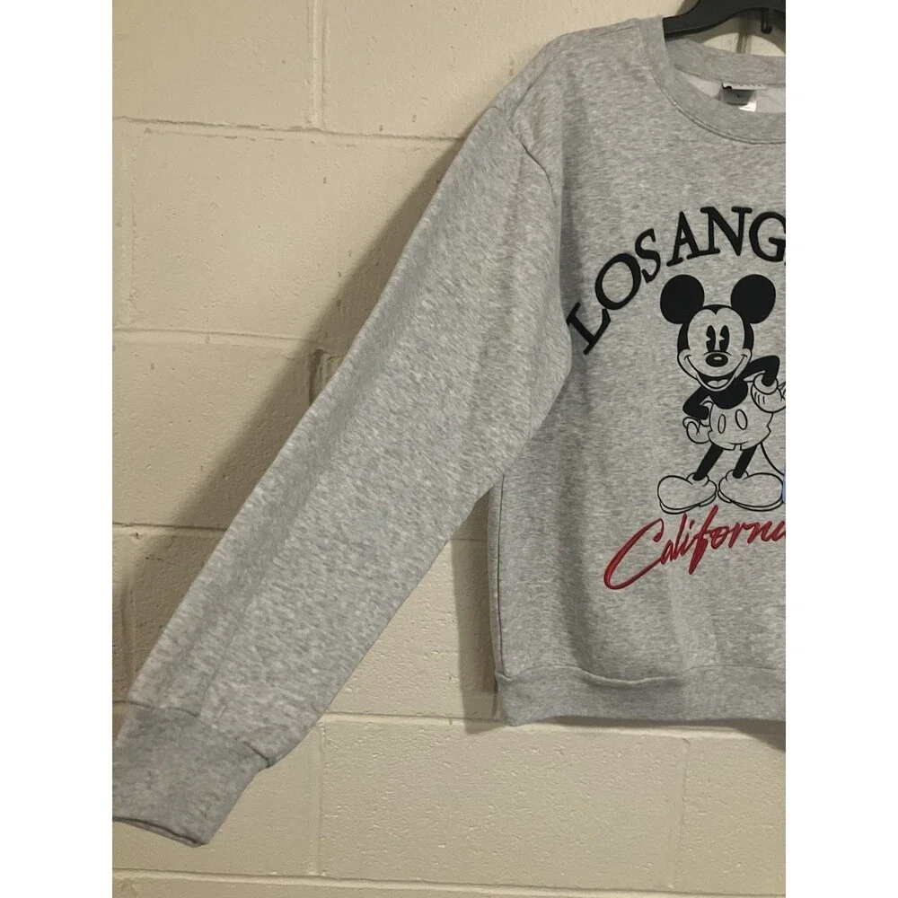 Mickey Mouse California Crewneck Sweatshirt | Grey Comfy Disney Pullover XS & L